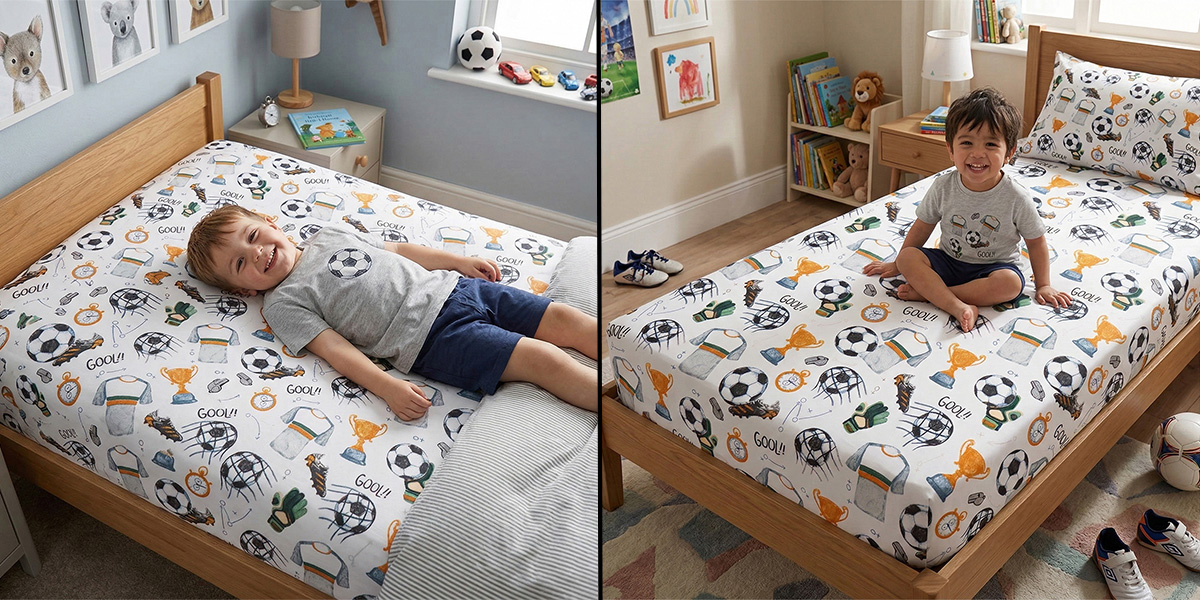 Prześcieradło z nadrukiem akcesoria piłkarskie 